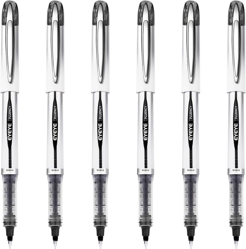 EYEYE 0.7mm Rollerball Pens Fine Point, 6 Pack of Pen Black Roller Ball Medium Point Quick Dry, Liquid Ink Pen Fine Point Smooth Writing Pens for Journaling, Note Taking, Office, School Supplies - Image 1